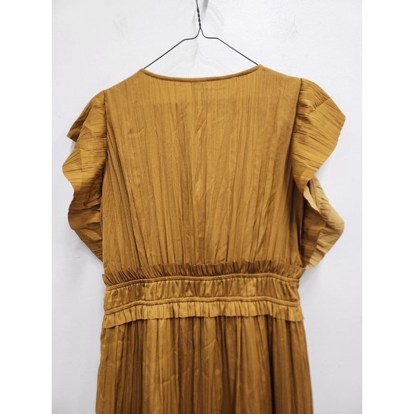 Roan + Ryan Womens Talulah BOHO Midi Dress Small Mustard Yellow Ruffled V-Neck - Picture 10 of 12